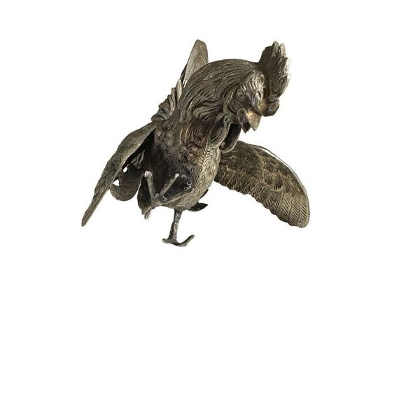 Vintage Cast Metal Fighting Rooster Game Fowl Statue Figure Silvertone 10” - Picture 8 of 11